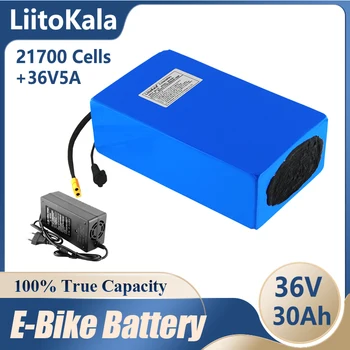 LiitoKala 36V 30ah 21700 10S6P Аккумулятор для Электровелосипеда 36V 30AH 1000W Литиевая батарея Встроенный Мотор для Электровелосипедов 30A BMS